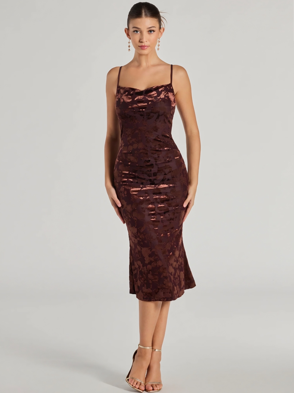 Windsor Oh-So-Chic Floral Velvet Burnout Midi Dress Sz Small